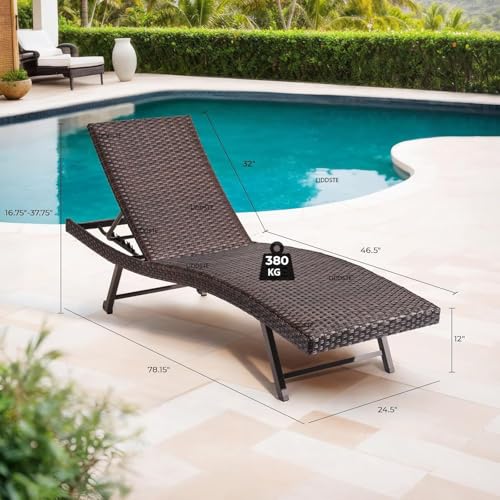 Image of Premium Outdoor Poolside Lounger Set of 2 - Adjustable Backrest Sun Chaise Recliners for Garden, Terrace & Pool Area - Weather-Resistant & Durable - Black