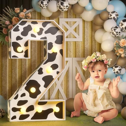 Image of Imprsv Cow Birthday Party Decorations, 3ft Marquee Numbers 2 Light Up Decor