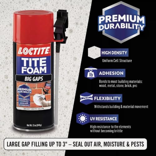 Image of Loctite Tite Foam PU sealant(White), Expanding Foam for large gaps filling, keeps dust and pests aways, DIY dries fast, waterproof no shrinkage | PVC pipe bathroom, AC ducts 340g | Polyurethane