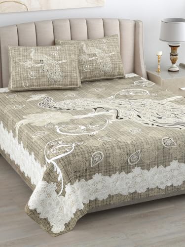 Image of 300 TC 100% Pure Cotton Bedsheet for Double Bed King Size (90x108) inch, Jaipuri Print Double Bedsheet with 2 Pillow Covers, Premium Printed Flat Bed Sheet
