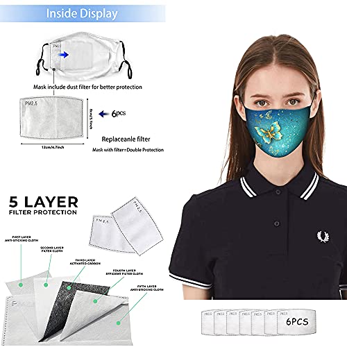 Abstract Butterfly 3Pcs Reusable Face Mask Washable For Women Men With Nose Wire,6 Filters,Adjustable Ear Loops Colorful Butterfly Cloth Face Cover #TOP4