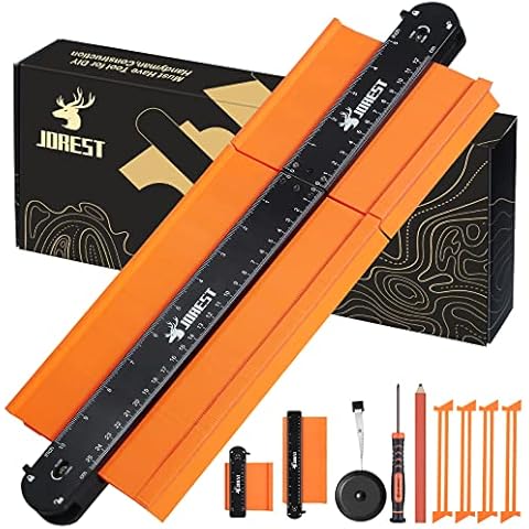 JOREST Anschließbare Konturenlehre (25+12cm), Kontur Vervielfältigungslehre mit Feststeller, Konturen Markier werkzeuge für Laminat Fliesen Teppiche Fußböden, Geschenk für Männer Vater Ehemann Cover