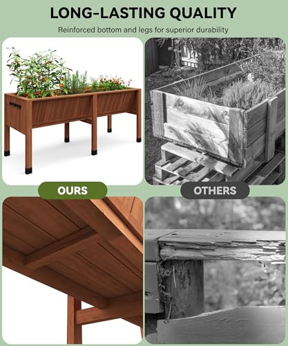 72x26x30 Inch Raised Garden Bed With Leg For Outdoor Growing Vegetables and Herbs, 6X2X2.5 Ft Elevated Wood Planter Box Stand With Hooks for Backyard, Patio, Balcony w/Non-Woven Liner, 13.7In Depth