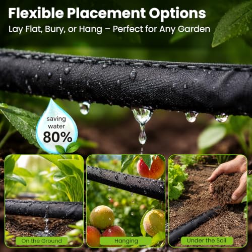Bluepro Flat Soaker Hose, 100 ft Drip Irrigation Hose with Brass Splitter