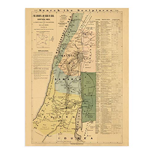 Historix Vintage 1881 The Journeys And Deeds Of Jesus Map - 18X24 Inch Vintage Map Wall Art - Scriptural Index On A New Map Of Palestine - Bible Study Map - Biblical Map - Biblical Poster #TOP1