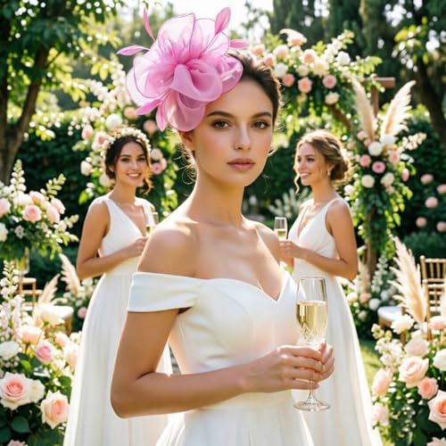 Image of DRESHOW Fascinators Hat Tea Party Headwear Ribbons Feathers on a Headband and a Clip for Women