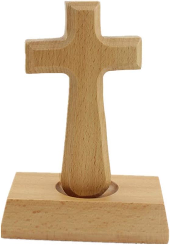 VOSAREA Wooden Latin Cross Wood Standing Cross Wooden Christian Catholic Cross for Home Decor