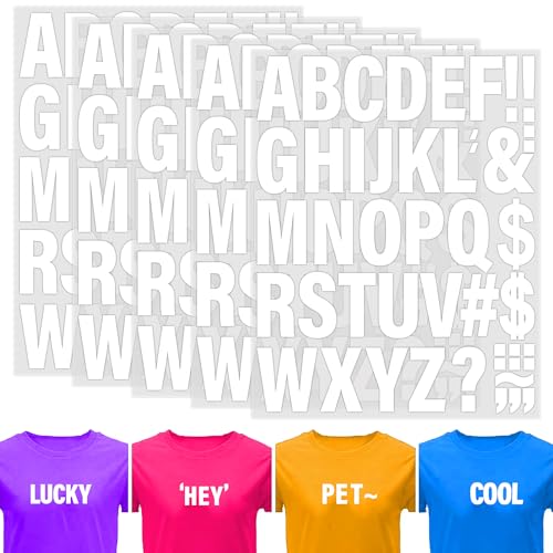 5 Sheets 210 Pieces Iron On Letters for Clothing 2x1.2 Inch Heat Transfer Letter Decal Stickers White Iron On Vinyl Alphabet Letters with A-Z for BackpackJerseysFabric T-Shirts Printing DIY Craft