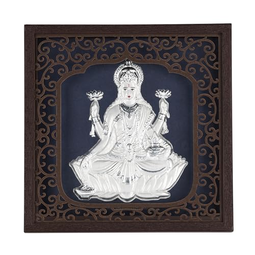 Image of Silver Plating Laxmi Frame | Divine Home Decor | Wall Mount Square PhotoFrame for Gift, Wooden SquarePhoto for Temple | hangingframe (6.50 inch x 6.50 inch Inch)