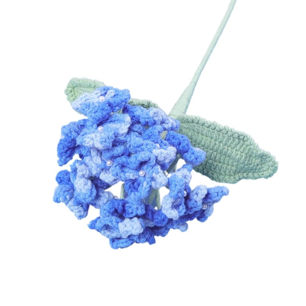 Handmade Crochet Hydrangea Flower Stem for Home Wedding Decor (dark blue)