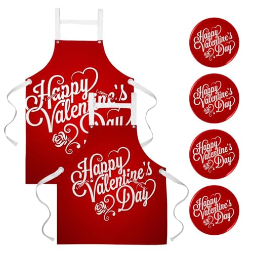 Lot de 2 tabliers de cuisine rouges et multicolores avec 4 broches