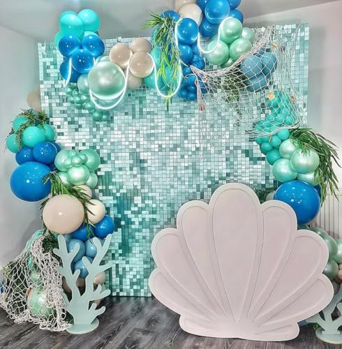 Image of Under the Sea Party Decorations, 154pcs Ocean Blue Balloon Garland Arch Kit, Blue Bubble Balloons with Dolphin Shark Hippocampus Foil Balloon for Ocean Birthday Party Supplies Shark Party Decor