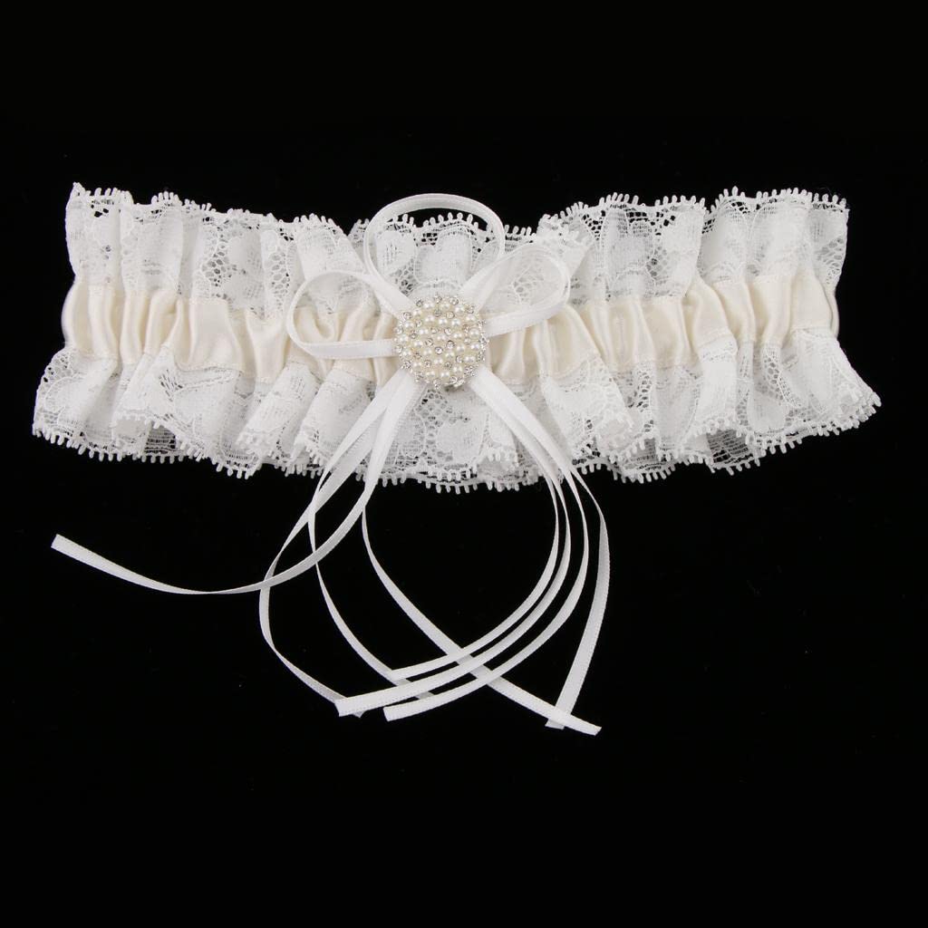 Qianly Braut Strumpfband Hochzeit Strumpfband Brautgürtel Spitzenband Hochzeitsaccessoire in Satinoptik mit Zarter Spitzenborte Und Bandknoten für