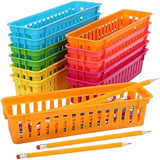 Belle Vous Stationery Storage Baskets (12 Pack) - Organiser Trays in Assorted Colours - Pen/Pencil Holders for School Classrooms, Desktop Tidy Accessory, Office, Home, Art Supplies, and Makeup Brushes