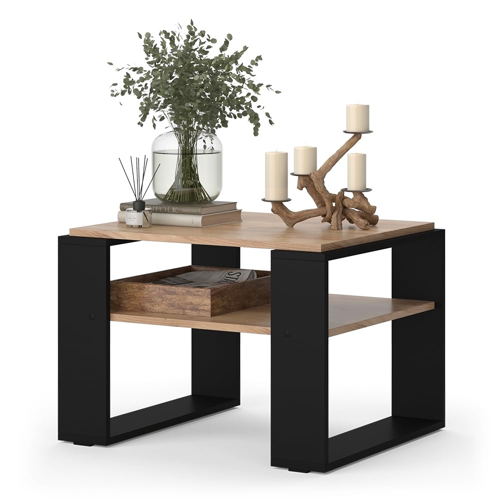 Vicco Tavolino da salotto Helm, Rovere dorato, 65.6 x 55.8 cm con ripiano, adatto per riporre riviste e telecomandi