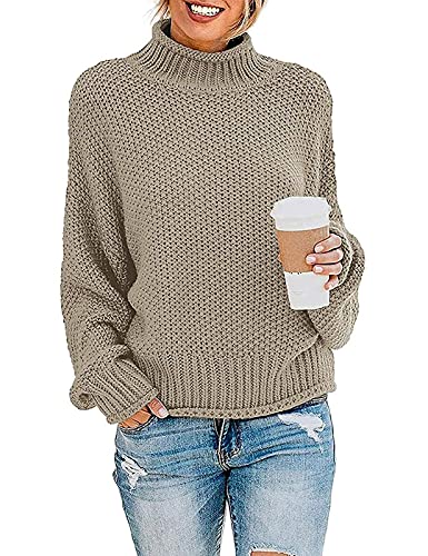 Image of ZESICA Women's Turtleneck Batwing Sleeve Loose Oversized Chunky Knitted Pullover Sweater Jumper Tops