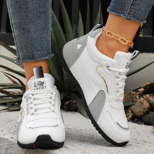 Casual Sneakers for Women Leather Lace Up Non-Slip Lightweight Running Shoes Womens Fashion Comfortable Sneakers Tennis Gym Workout Athletic Jogging Fitness Sport Low Top Walking Shoes2