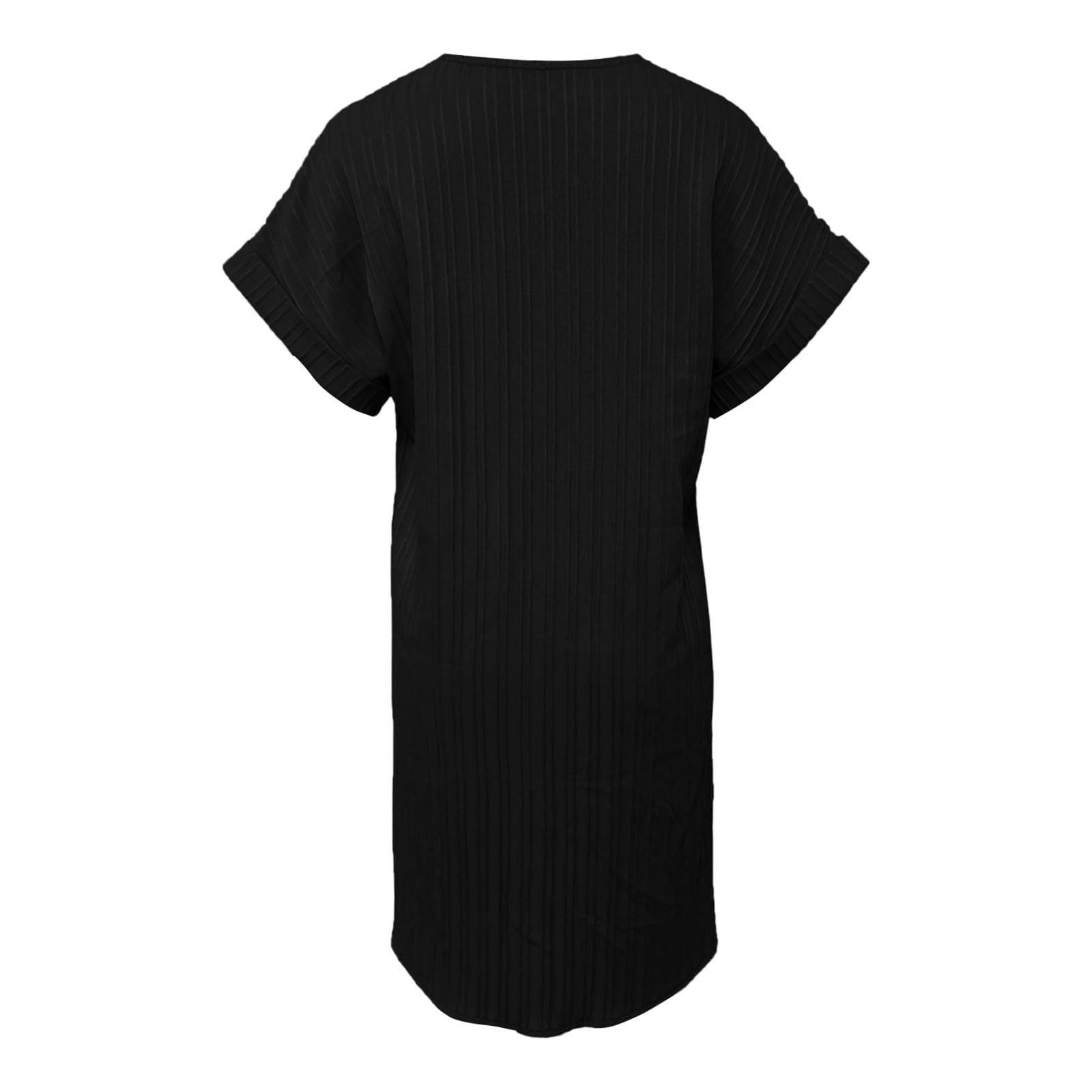 Générique Robe Lin Coton Femme Ete Chic Elegant Tunique Robe Manches Courtes Ample Casuel Couleur Unie Robes avec Boutons Col V Robes De Plage Grandes Tailles Dress pour FêTe Vacances S-4XL