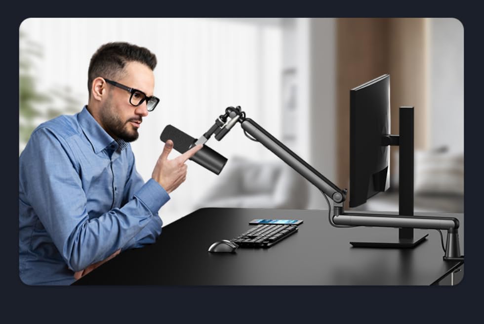 Image of Rode PodMic Cardioid Dynamic Broadcast Microphone with Lowpro Microphone Boom Arm and XLR Cable