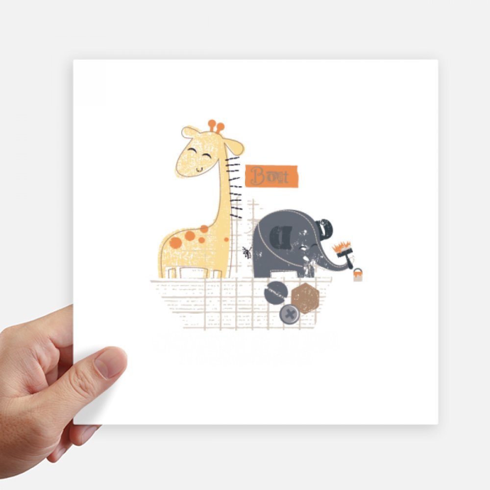 Autocollant carré 20 cm girafe éléphant cartoon pour mur et ordinateur lot de 4