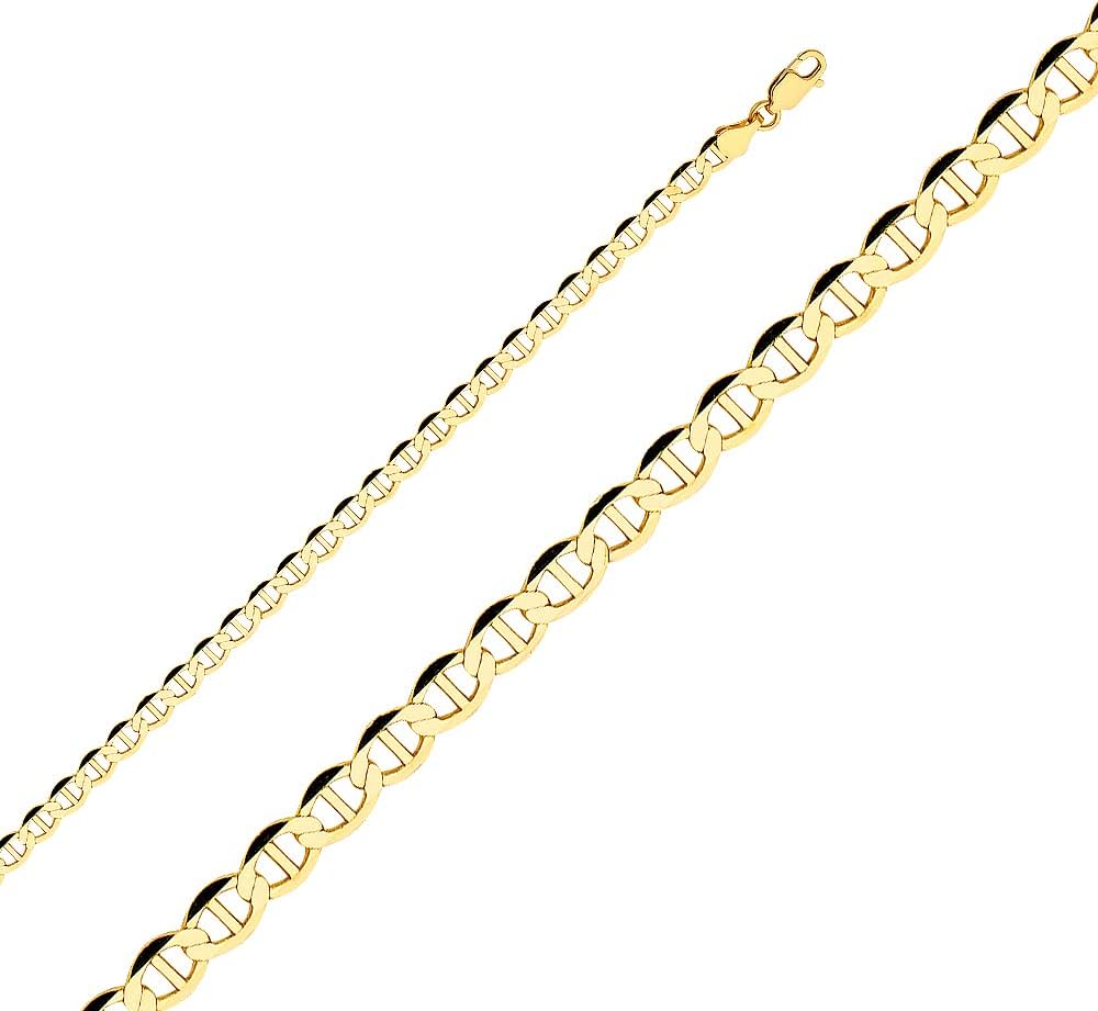 Wellingsale 14K Solid Gold Flat Mariner Chains (Select Options)