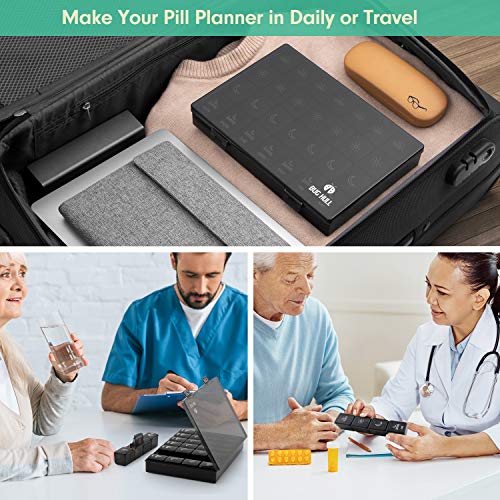 Image of Pill Organizer 4 Times a Day, BUG HULL Extra Large Weekly Pill Box Case, 7 Day Vitamin Container Daily Pill Holder for Fish Oils, Vitamins, Supplements