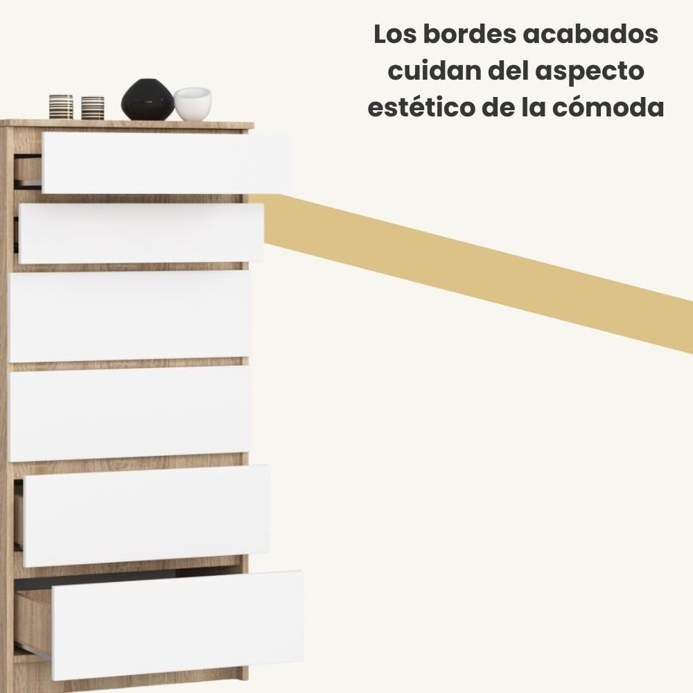 Cómoda AKORD K60 Roble Sonoma 60 cm 6 cajones frente en color Blanco 60x40x130 cm