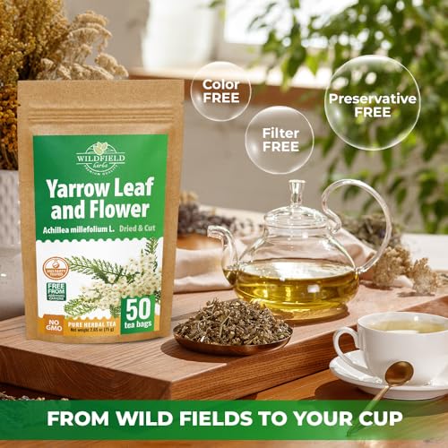 Image of 50 Bags Yarrow Herb Dried Yarrow Leaf & Flower Herbal Tea (Achillea Millefolium Tea) - 50 Count 1.5g Bags Herb Tea Milenrama Hojas