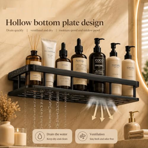 Image of Pack of 2 Self-Adhesive Aluminum Bathroom Shelves Mounted Without Drill for Wall | Space-Saving Storage Organizer Racks for Bathroom and Kitchen Accessories | Stylish Wall Stand for Home