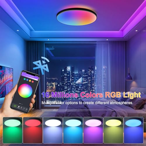 YICALE Plafon LED Techo RGB,IP44 Lampara de Techo Regulable con Mando a Distancia y APP,3000-6500K Lampara Techo Dormitorio con 16 Millones RGB Colores para Baño,Salón,Cocina,Ø32CM - imagen 4
