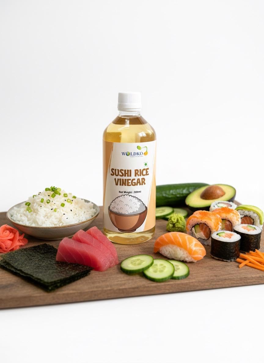 Woldko Sushi Rice Vinegar – 500 ML, Mild & Balanced Flavor, Perfect for Sushi, Salads, and Marinades