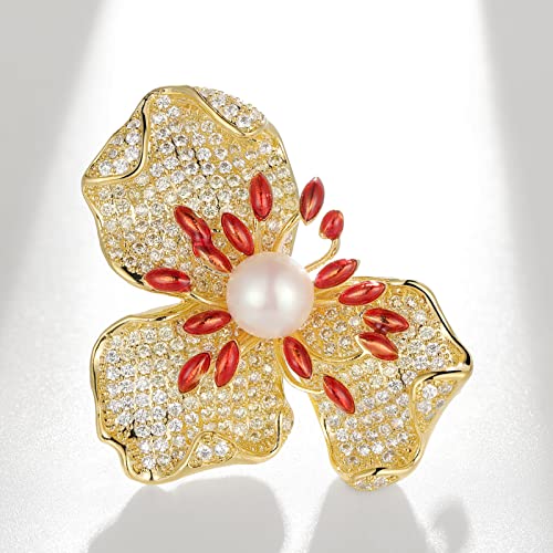 Ailonmei Elegant Pearl Flower Designer Brooch Pins Broches Costume Jewelry For Women Fashion Christmas Gift (Charming Pistil) #TOP1