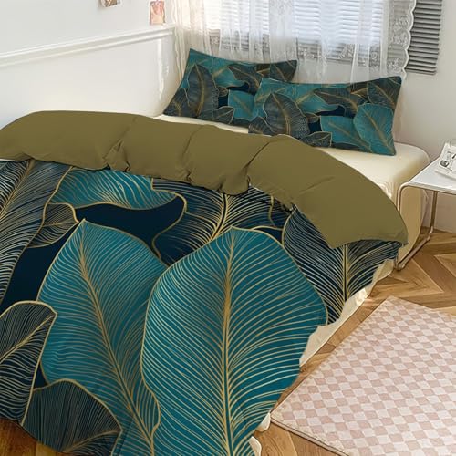 Parure housse de couette hypoallergénique bleu-vert en microfibre douce - 4