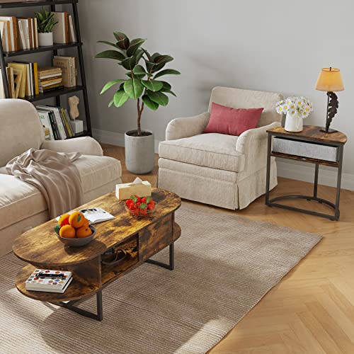 Furniouse 2 In 1 Unique Detachable Nesting Set Of 2, Semicircle And Ellipse Living Room Table Set, Industrial Modern Style Coffee Tables #TOP5