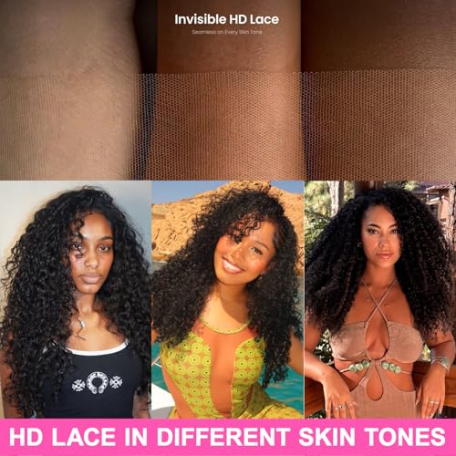 Image of 13x6 Lace Front Wigs Human Hair 200% Density Burmese Curly Wig Human Hair 22 Inch HD Transparent Curly Human Hair Wig Glueless Wet and Wave Pre Plucked Hairline with Baby Hair Natural Black