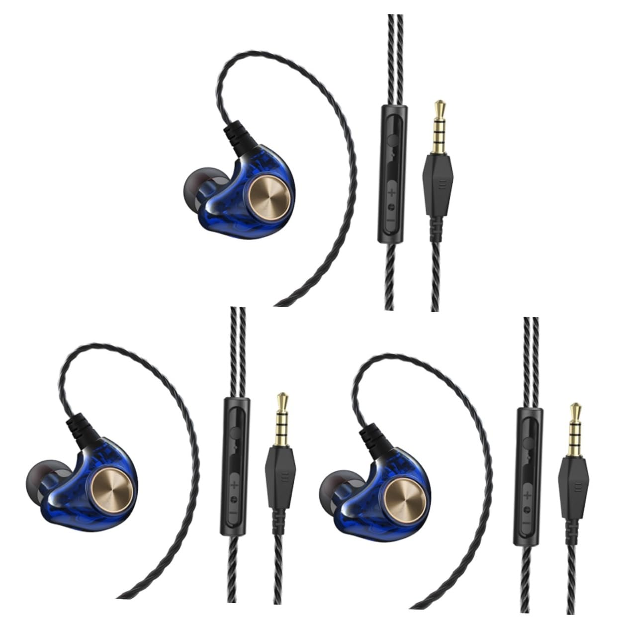 Gadpiparty 3piezas Auriculares In-Ear con Micrófono y Subwoofer Cable Diseño Ergonómico para Ejercicio Graves Profundos Compatibles con Dispositivos Color Azul