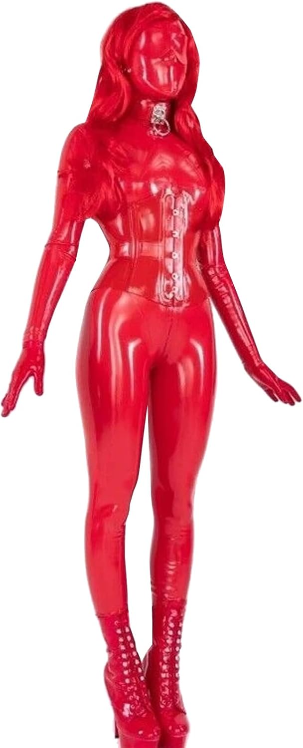 LESOYA Women Shiny Wetlook PVC Catsuit Leather Full Body Suit Zipper Bodysuit Attached Gloves