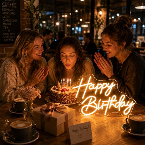 Image of Warm White Neon Sign Led Neon Lights Signs for Wall Decor USB Powered Led Signs for Room Decoration-Happy Birthady