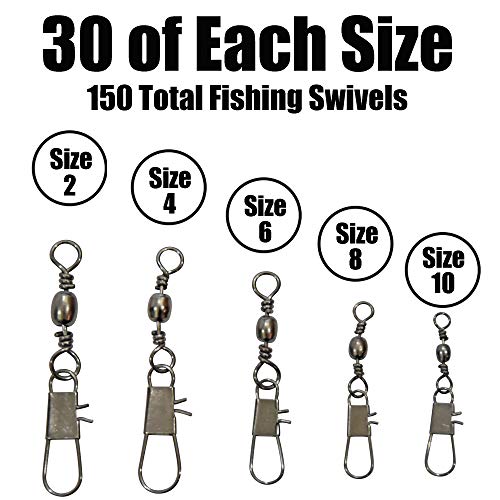 image for Big Worm Fishing 150 Fishing Swivels Fishing Tackle Assortment - Fishi