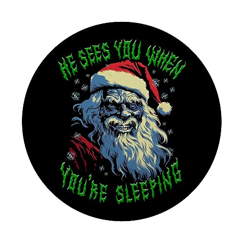 He Sees You When You're Sleeping Creepy Lurking Santa Claus PopSockets Swappable PopGrip, Black - Image 3
