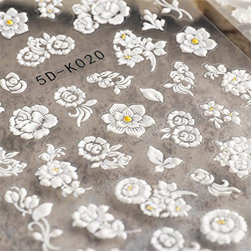 5D Embossed Flower Nail Art Stickers, 6 Sheets Flowers Nail Decals Engraved Floral Nail Stickers Self Adhesive Nail Art Supplies Butterfly Leaf Flower Nail Designs For Women Acrylic Nail Decorations #TOP4