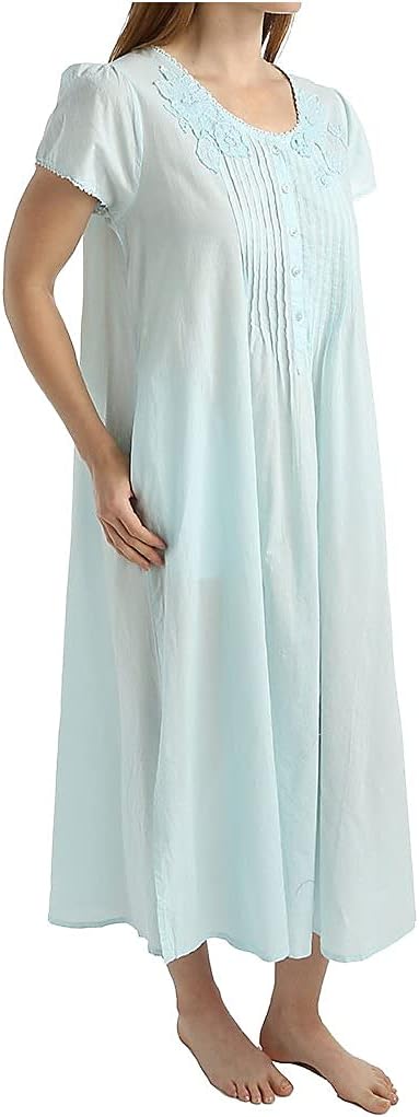 LA CERA Women's Victorian Nightgown, 100% Cotton, Side Pockets, Scoop Neckline, Short Sleeve, Summerwear