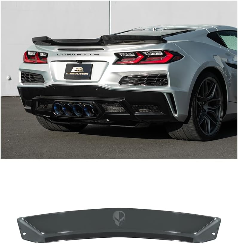 Replacement for 2023-Present Corvette C8 E-Ray & Z06 Models | GM Factory Style Polycarbonate Jake Skull Logo Rear Trunk Lid Wing Wickerbill Spoiler Extension Winglet Pair (Dark Tinted)