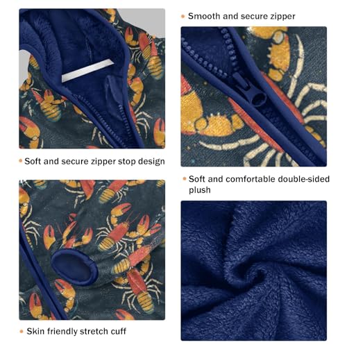 Abstract Lobster Cute Toddler Fleece Jacket Girl Boys Hooded Fleece Jacket Coat Warm Outwear Zip-up 3-10T3