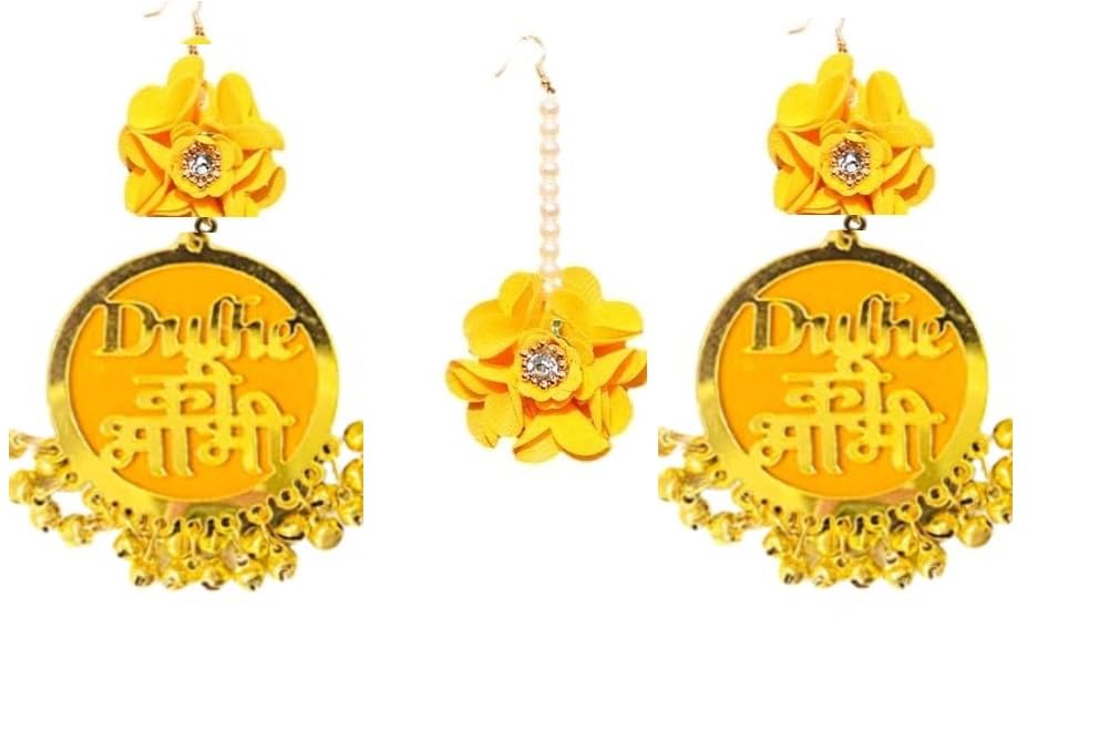 MPK Perfect Flower Yellow Maang tikka with earing Dulhe ki Bhabhi (दूल्हे की भाभी) Jewellery set for Wedding Haldi ceremony/Haldi Rasam (B0CN54KKF4) Amazon Price History, Amazon Price Tracker