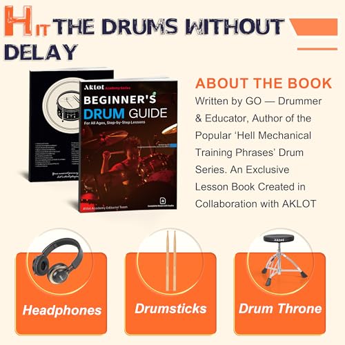 AKLOT Multi-Zone Electric Drum Set: 4 Dual-Trigger Quiet Mesh Drums, 360 Sounds, 10 User Kits, Cymbals with Choke, Electronic Drum Set with Throne, Headphones, Lesson Book for Beginner (B-CORE530Pro) by AKLOT - Image 7
