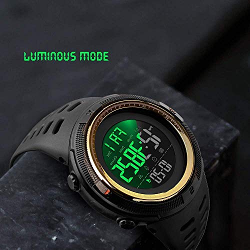 Men's Digital Plastic Sports Watch Waterproof Military Stopwatch Countdown Watches for Men (Gold)2