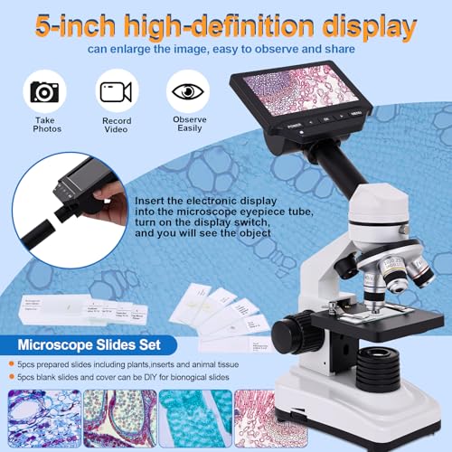 Image of Microscope for Adults & Kids, 40X-2500X High-Power Compound Microscope for Students, School Lab & Home Schooling,Equiped with Slides Set & Phone Holder (Black and White)