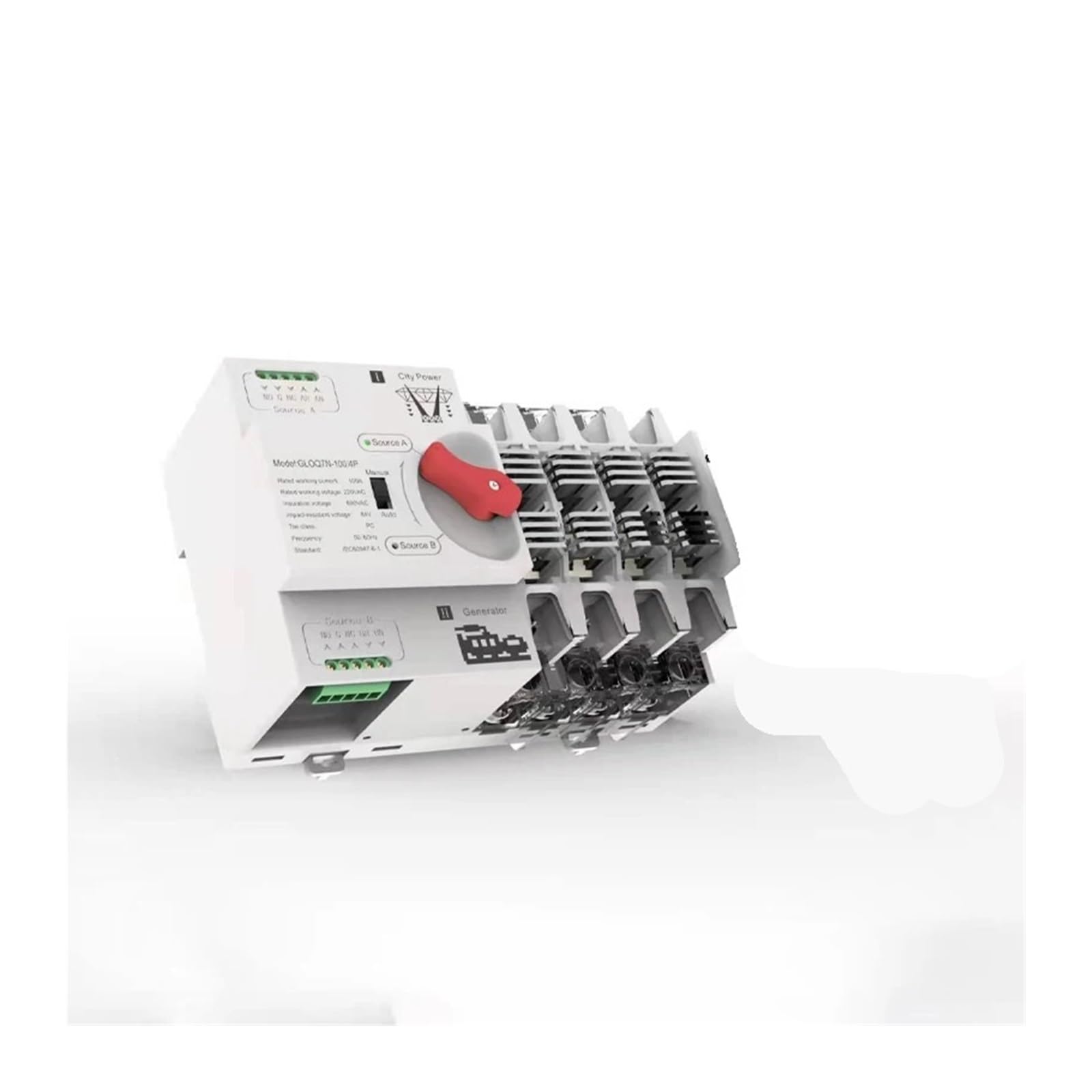 MUHM HYCQ7-100/4P ATS 50/60Hz 220V PC Doble Potencia Interruptor de Transferencia Automática Interruptor de Transferencia de energía doméstico 63A/100A (Color : 63A-2P-230V, Size : Generator)