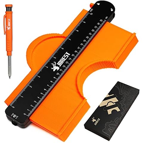 JOREST Konturenlehre 25cm+Tieflochmarker,Profillehre Kontur Vervielfältigungslehre,Geschenk Männer Papa Schreiner, Konturenlehr mit Feststell,Konturlehre Markierwerkzeuge für Fliesen/Laminat Schablone Cover